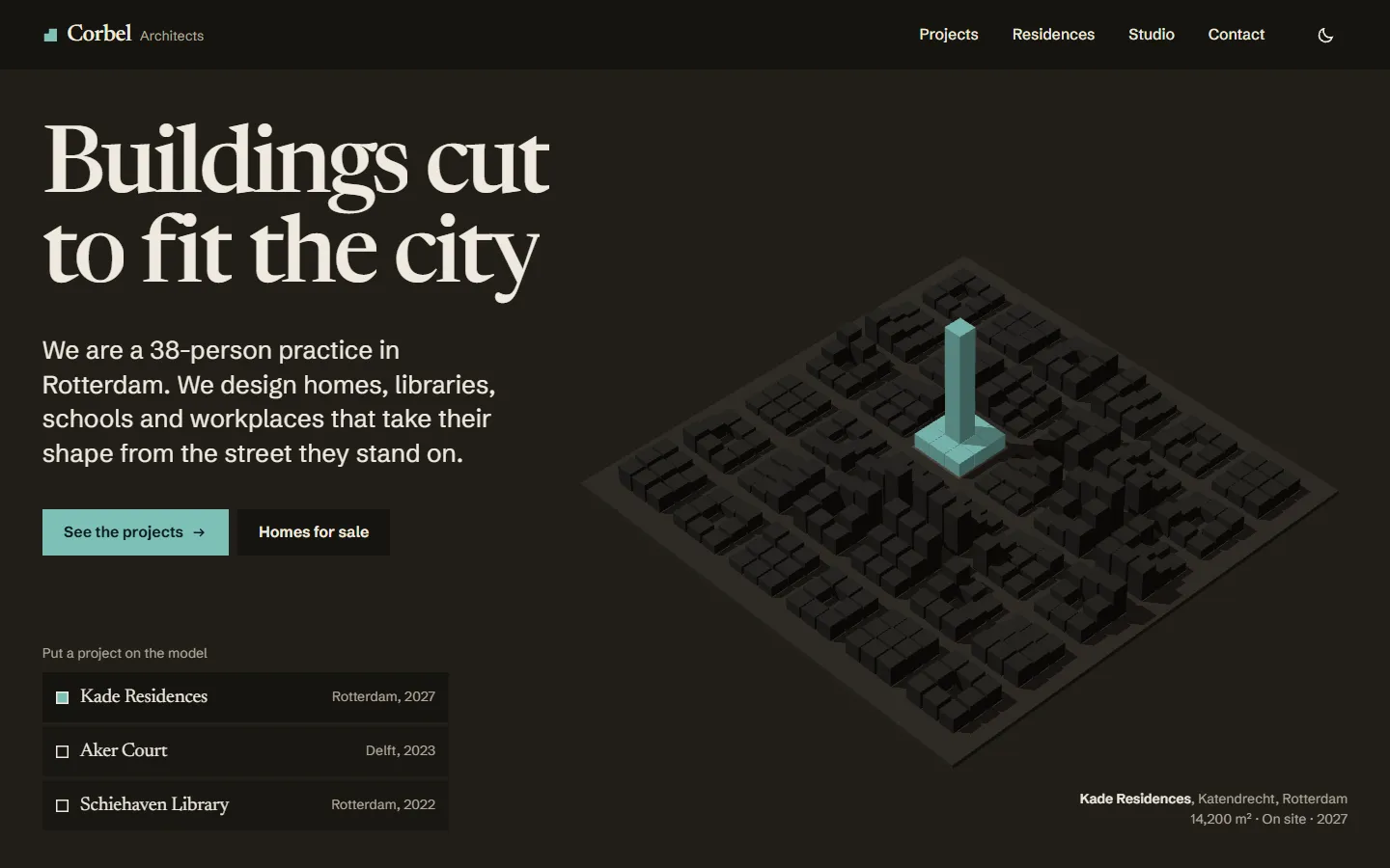 Atrium home page, dark theme, at 1440 pixels wide
