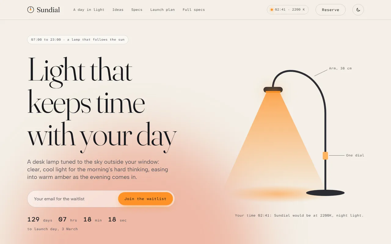 Daylight home page, light theme