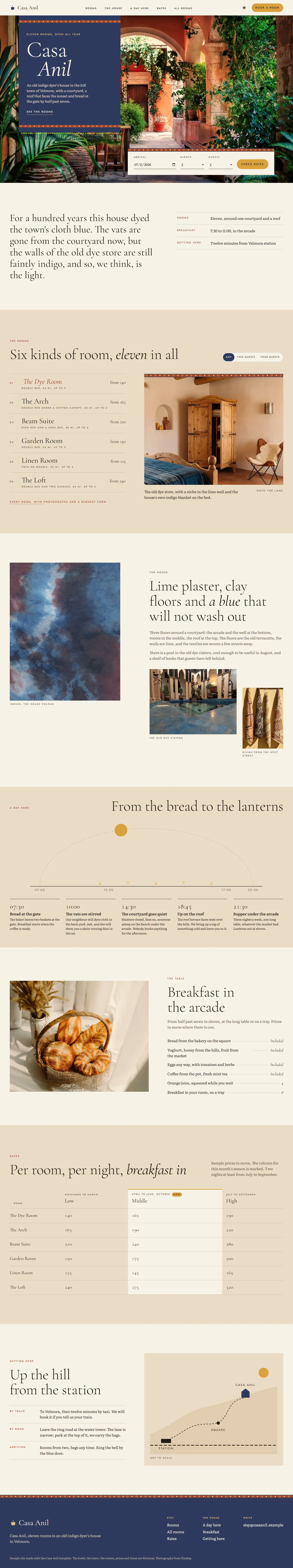 Casa Anil home page, light theme, at 1440 pixels wide