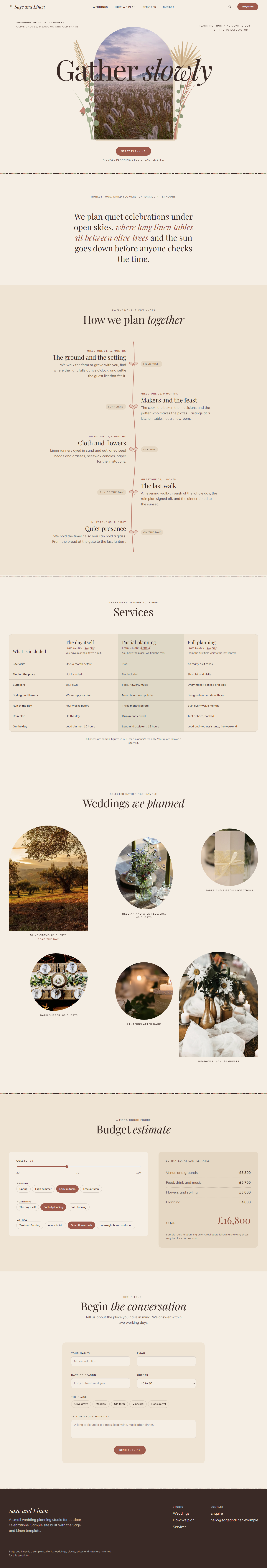 Sage and Linen home page, light theme