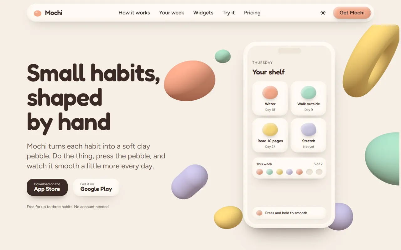 Mochi home page, light theme
