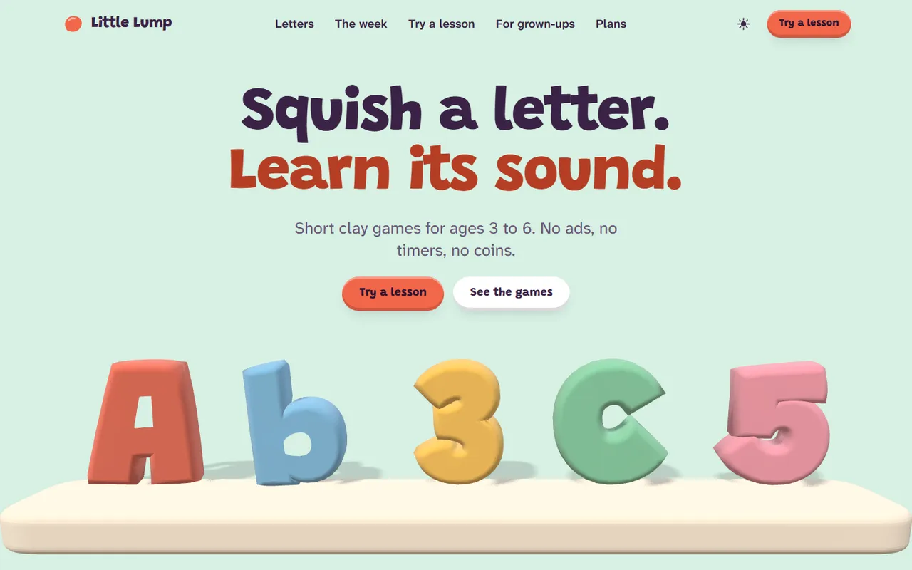 Little Lump home page, light theme