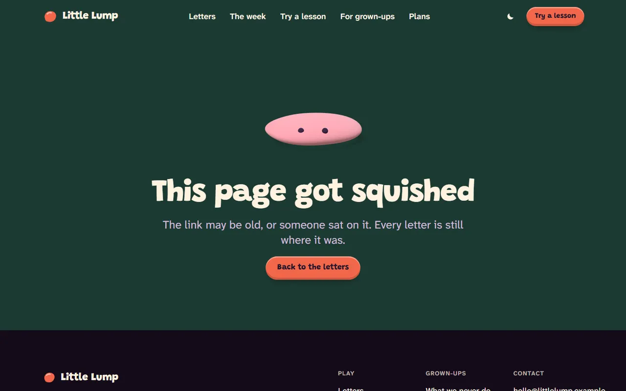 Little Lump: 404 page, dark theme