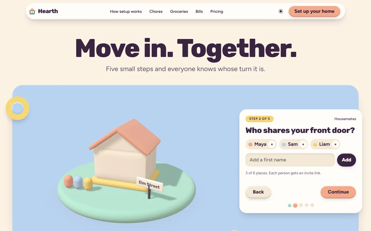 Hearth home page, light theme