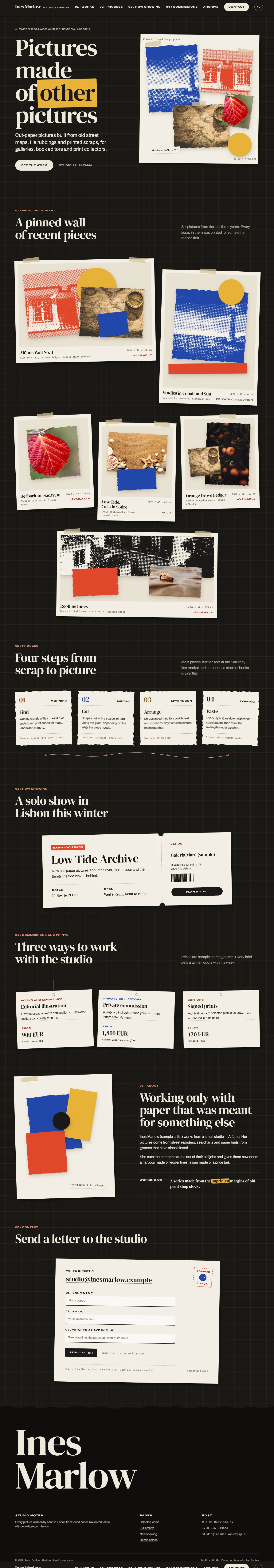 Paste-up home page, dark theme, at 1440 pixels wide