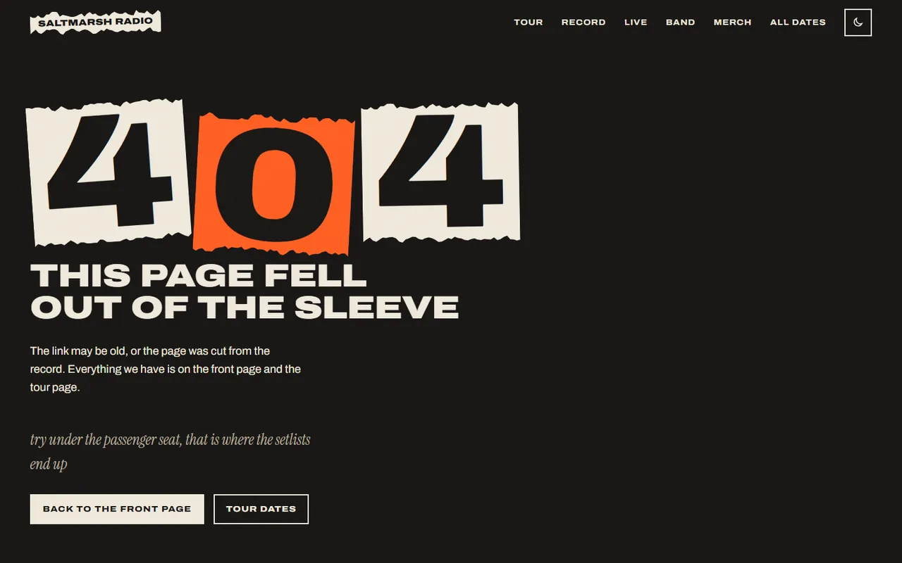 Cut-up: 404 page, dark theme