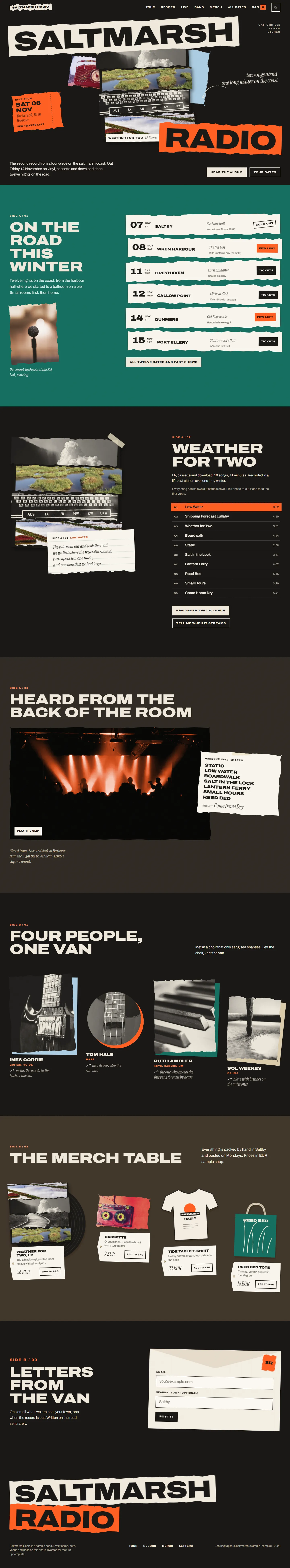 Cut-up home page, dark theme, at 1440 pixels wide