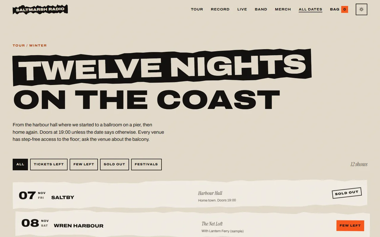 Cut-up: tour page