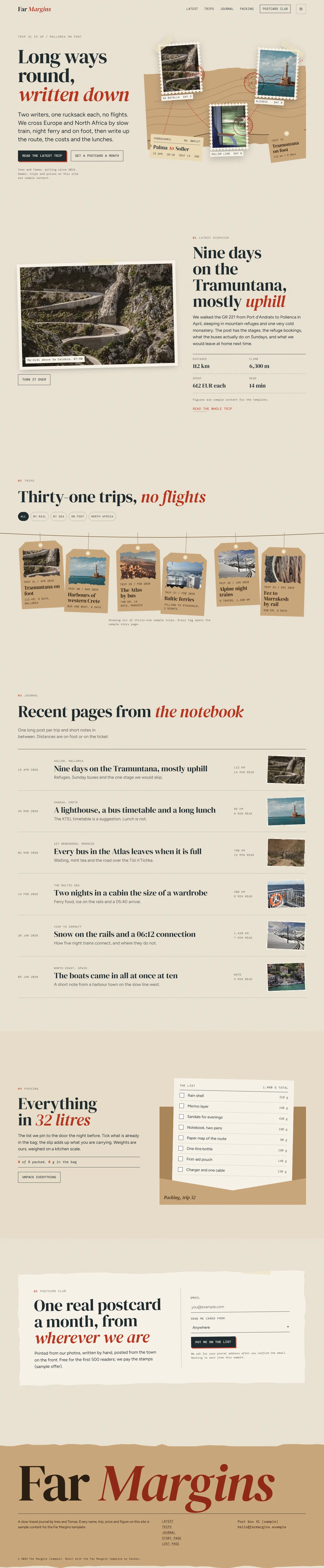 Far Margins home page, light theme, at 1440 pixels wide