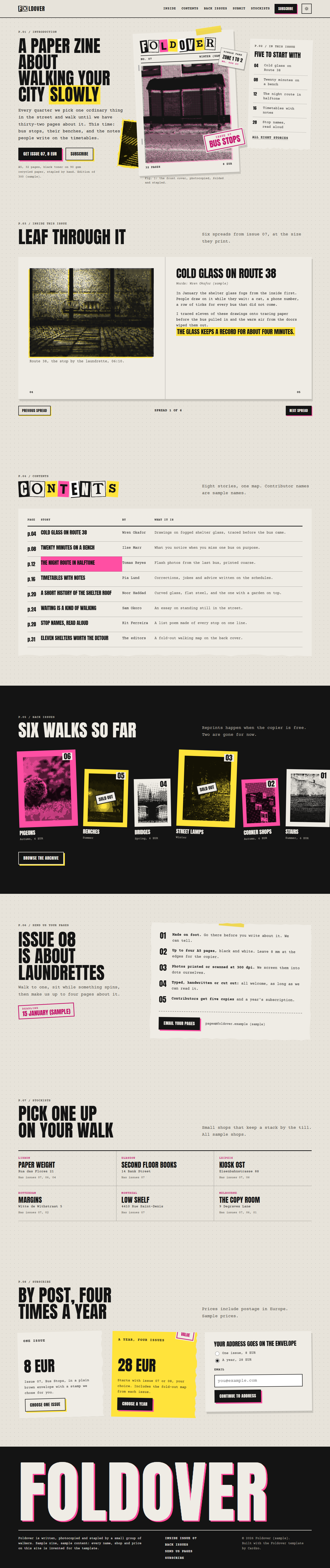 Foldover home page, light theme
