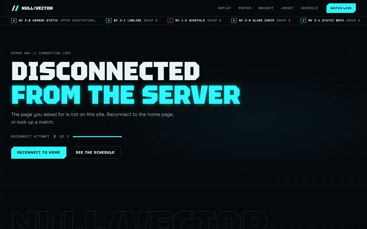 Null Vector: 404 page, dark theme