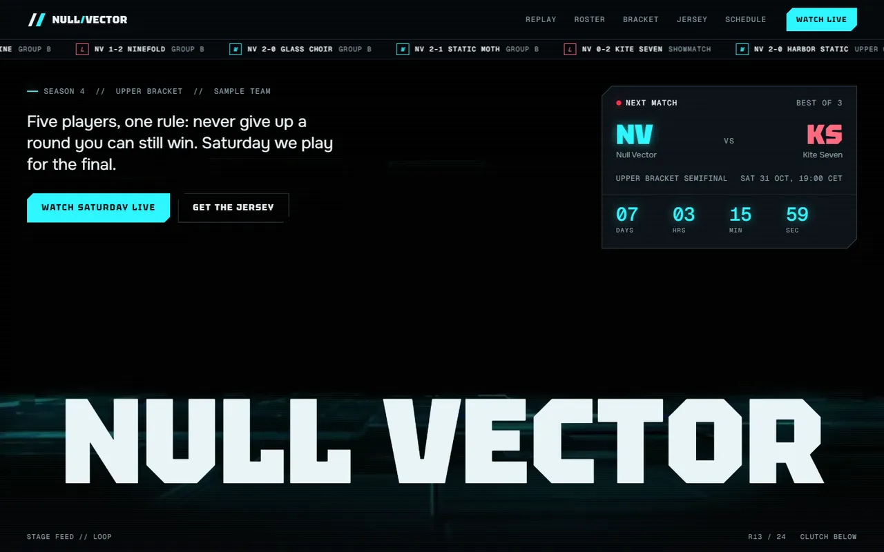 Null Vector home page, light theme