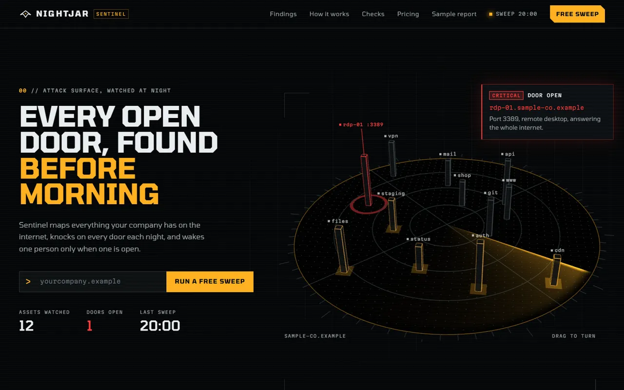Nightjar home page, light theme