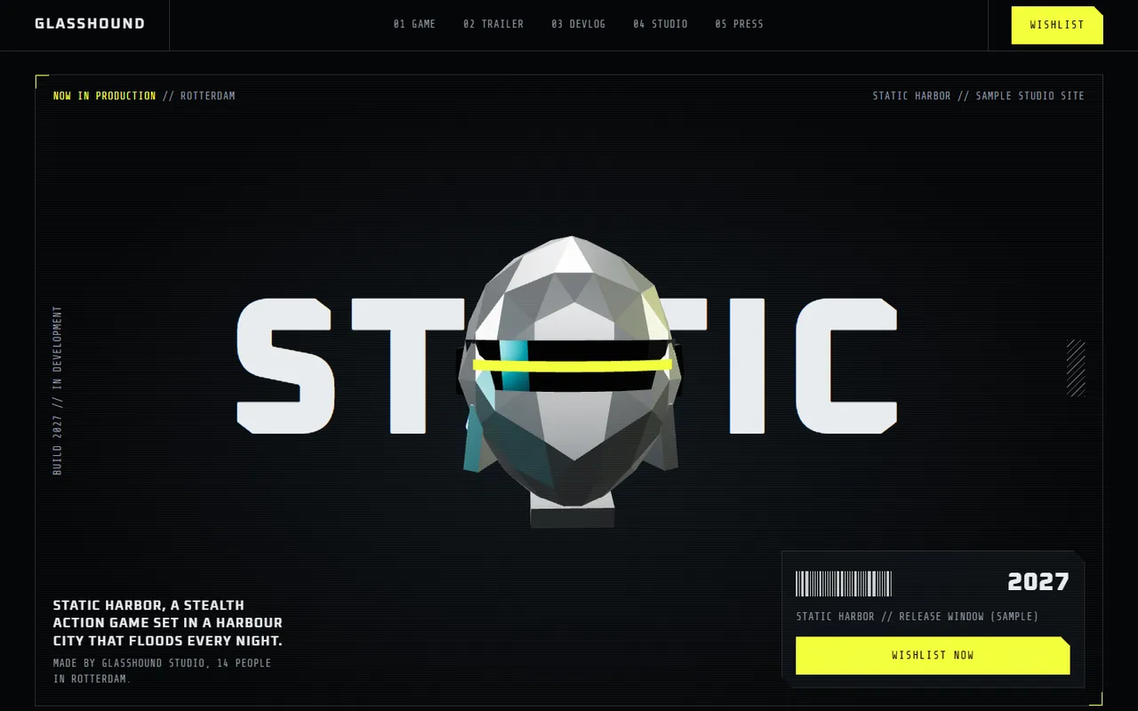 Glasshound home page, light theme