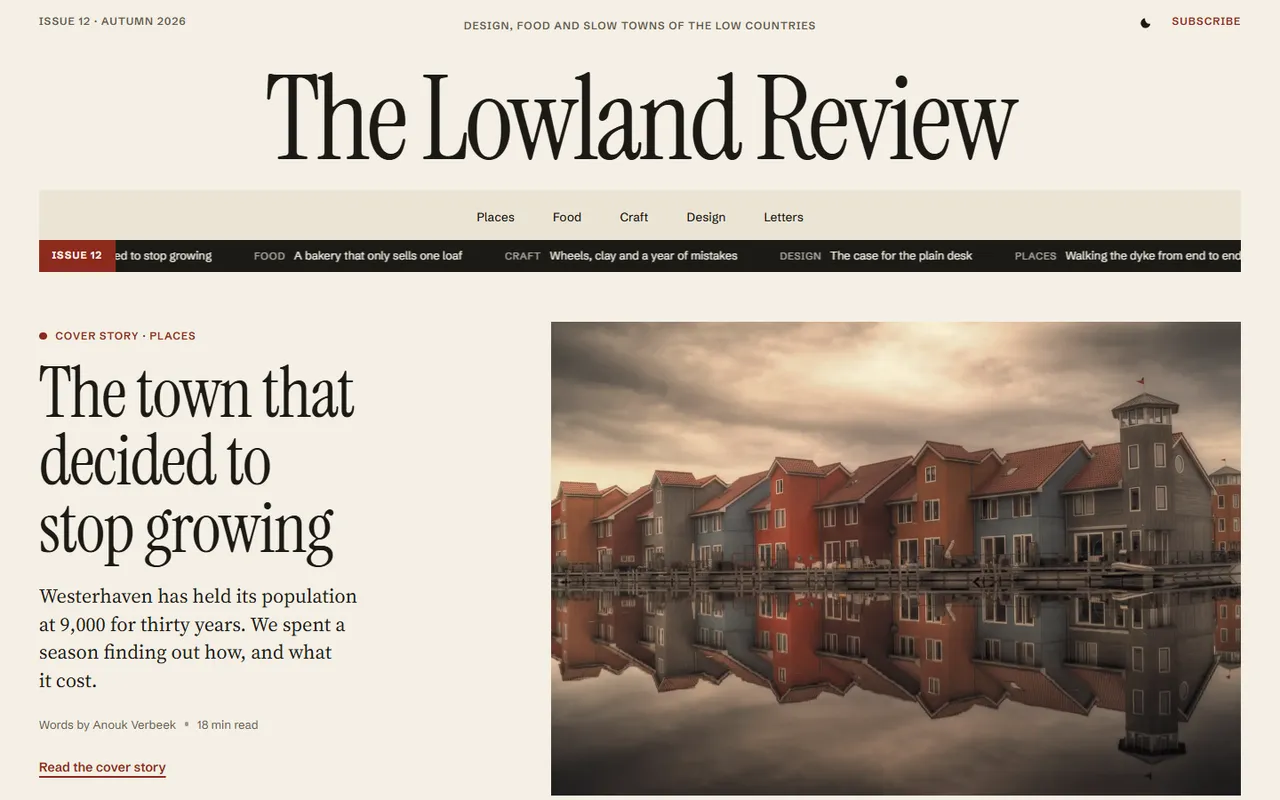 Lowland home page, light theme
