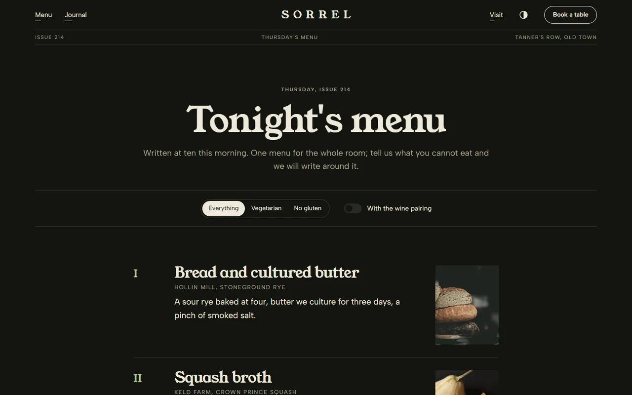 Folio: menu page, dark theme