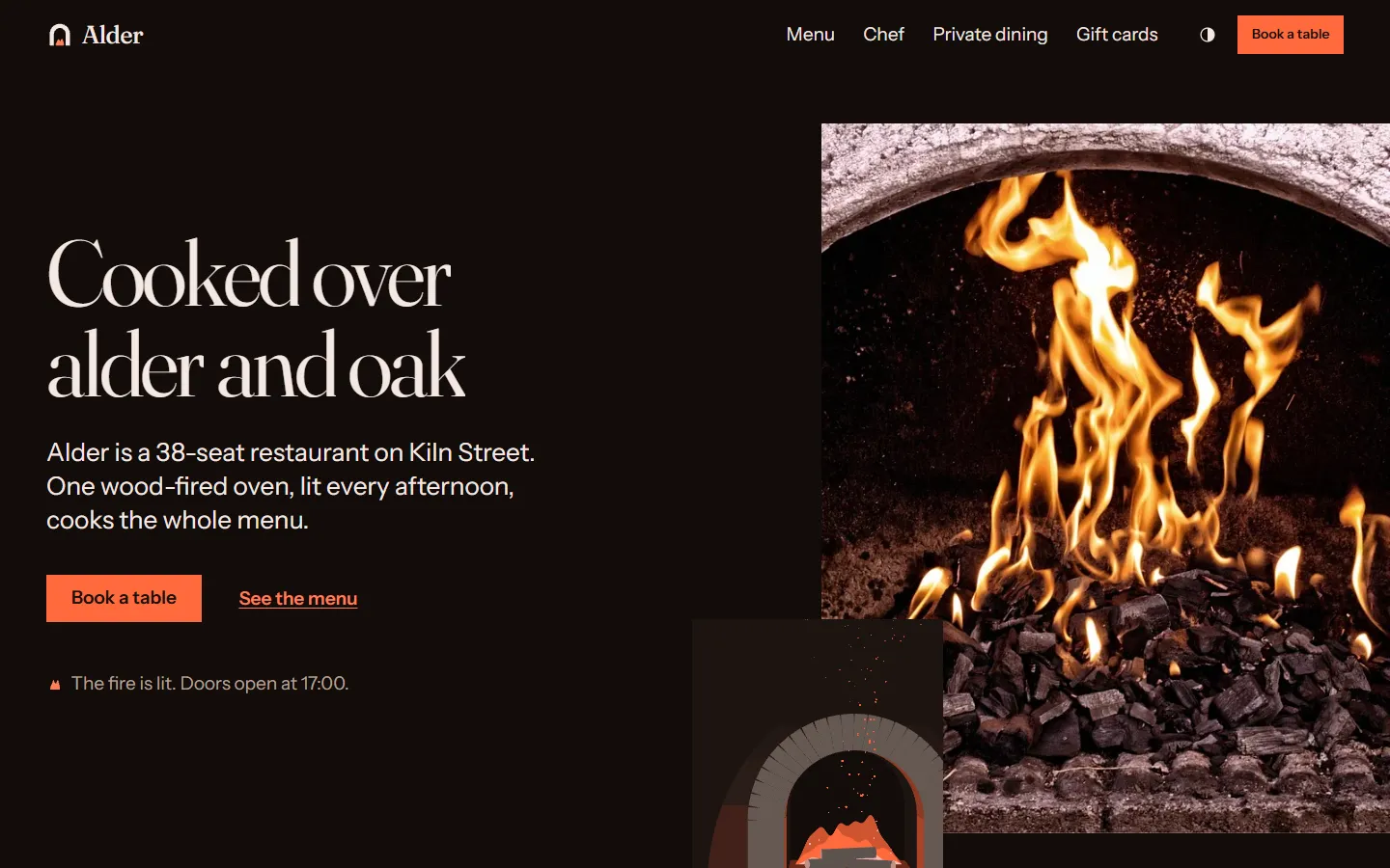 Alder home page, dark theme, at 1440 pixels wide