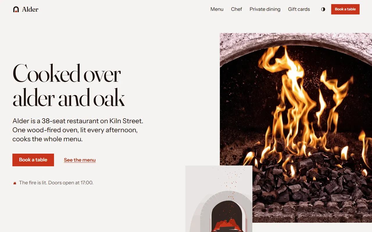 Alder home page, light theme