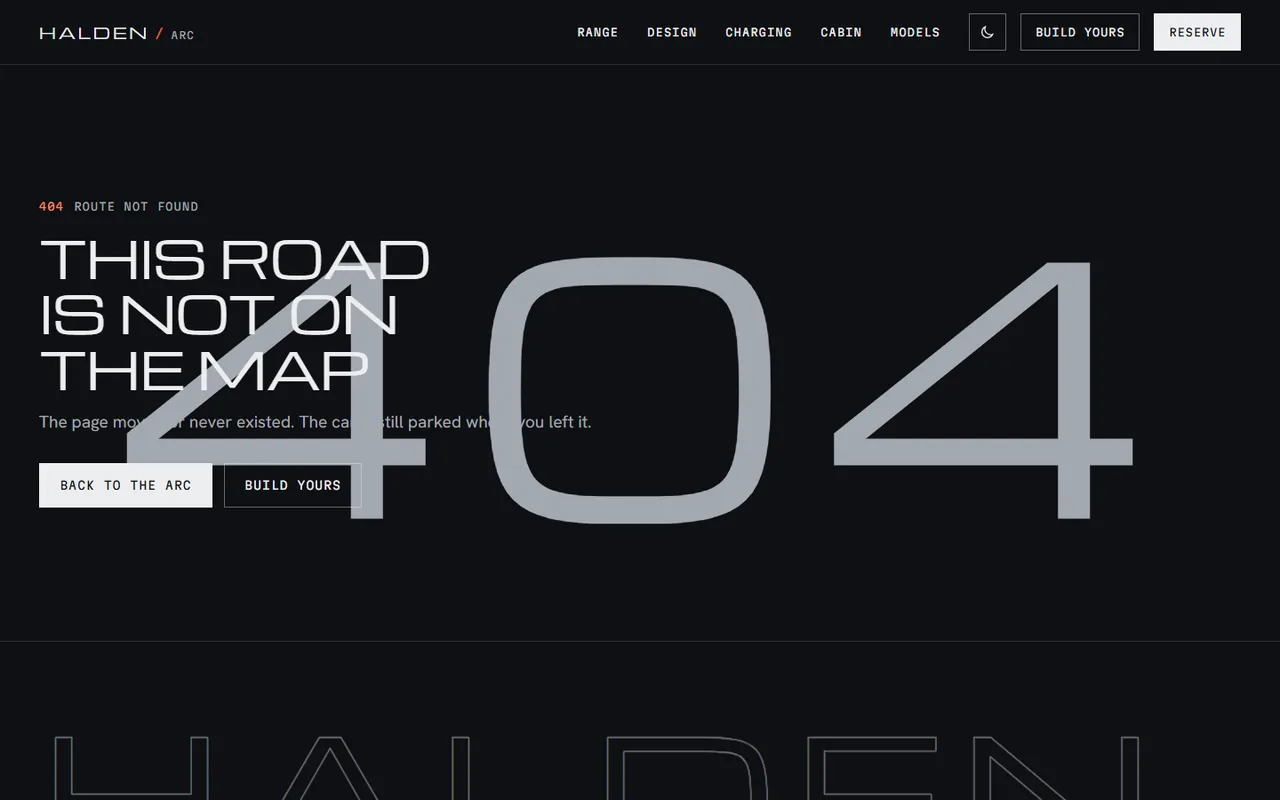Arc: 404 page, dark theme