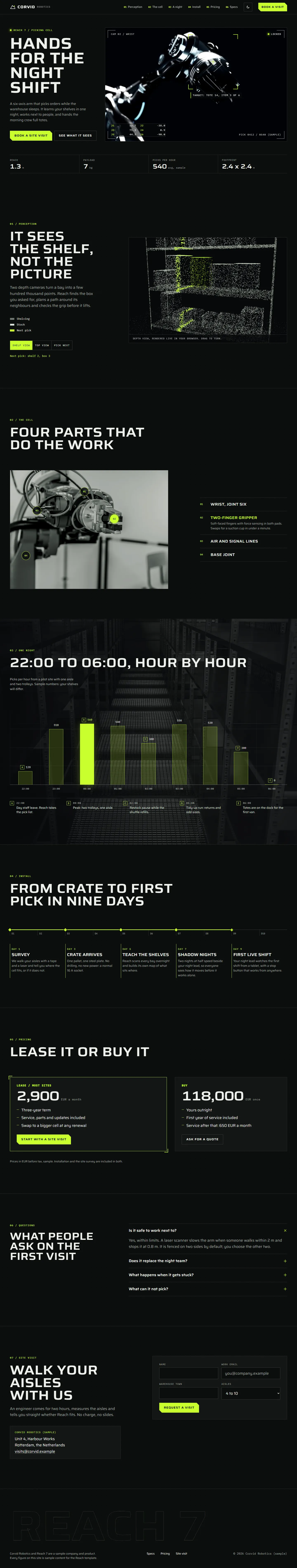 Reach home page, dark theme, at 1440 pixels wide