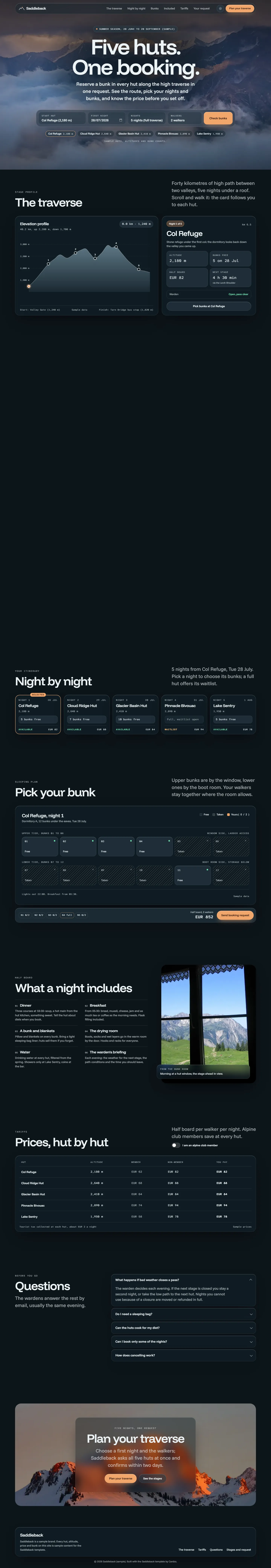 Saddleback home page, dark theme, at 1440 pixels wide