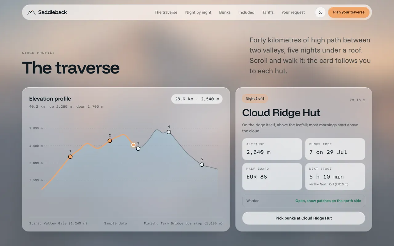 Saddleback: traverse page