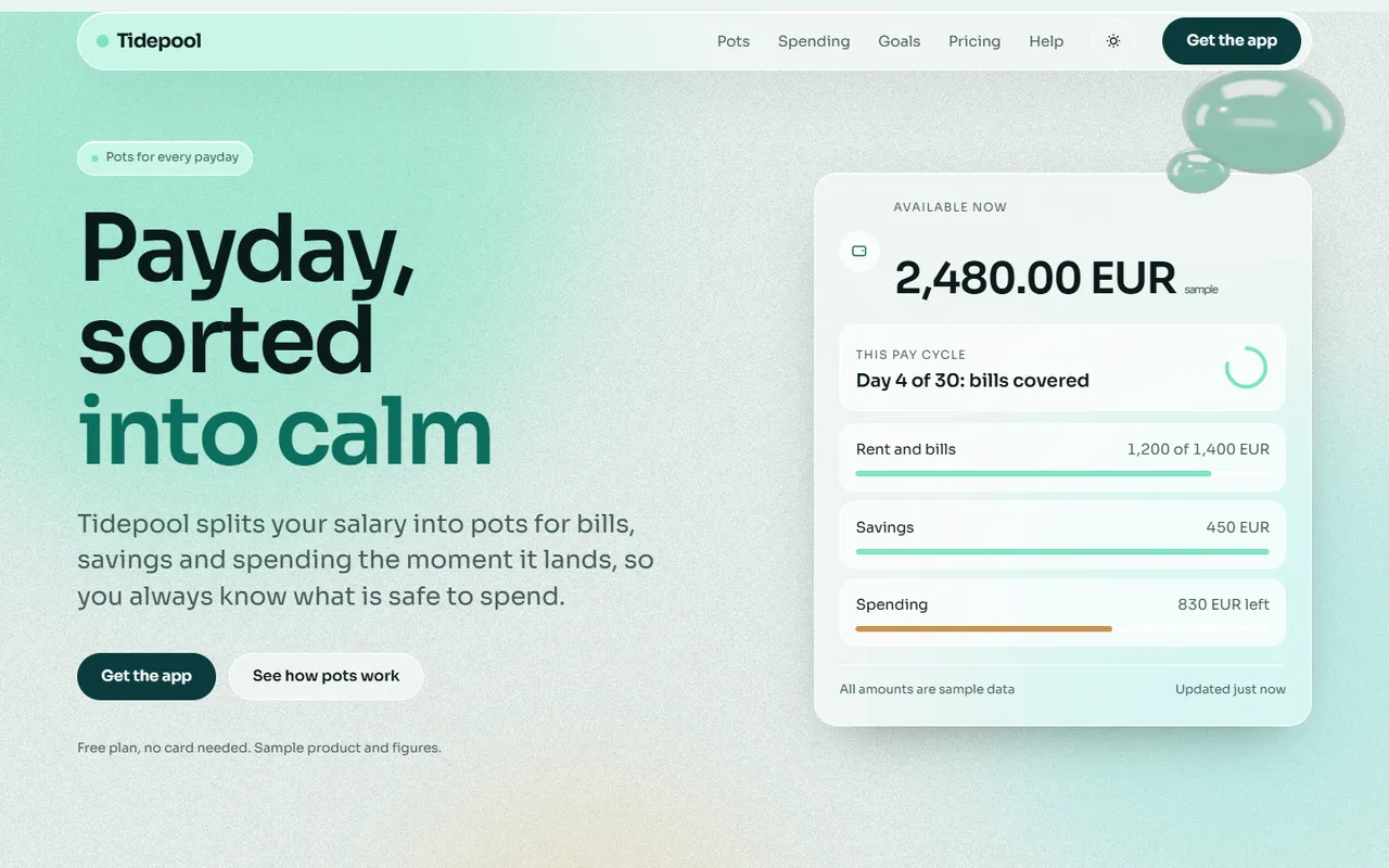 Tidepool home page, light theme