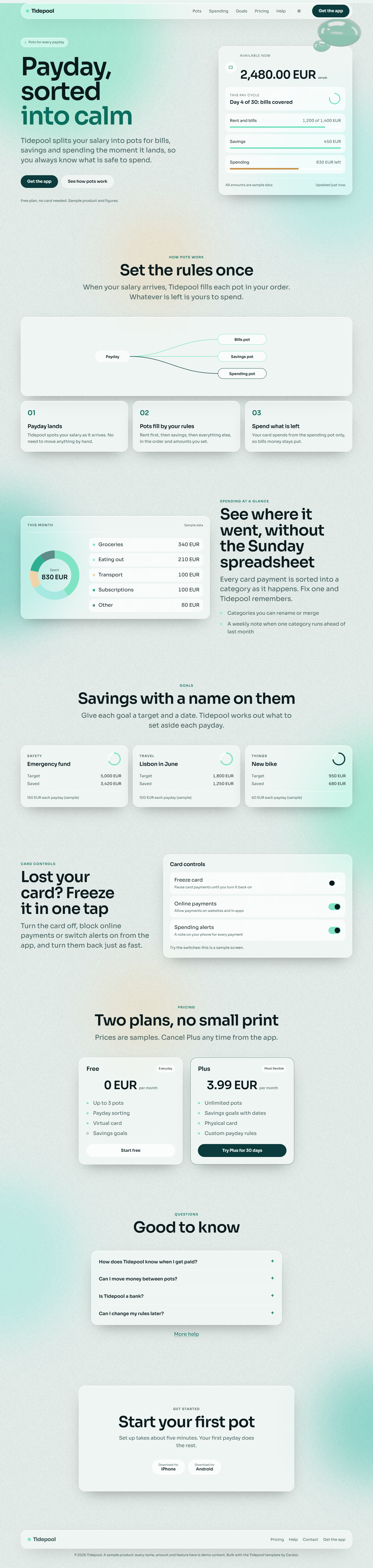 Tidepool home page, light theme
