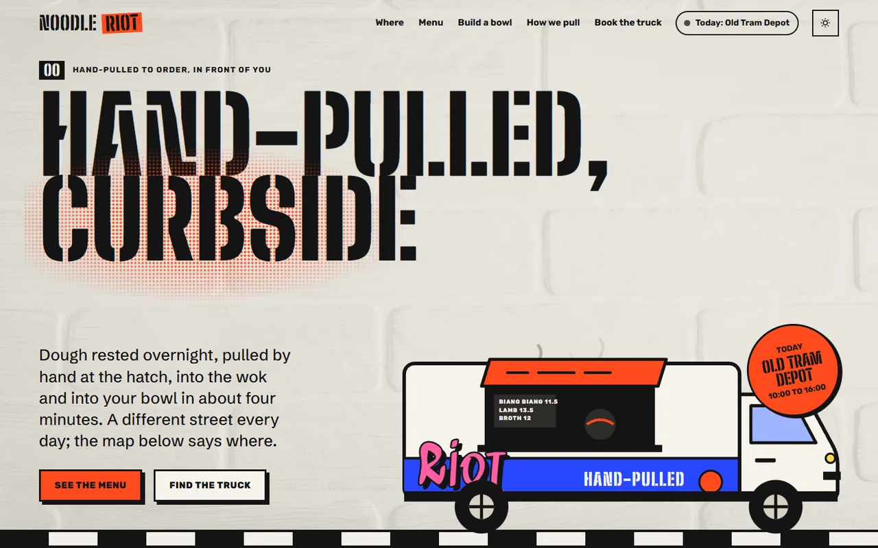 Noodle Riot home page, light theme