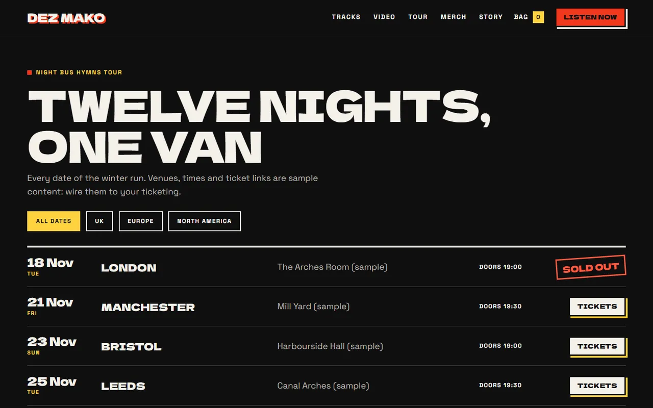 Shutter: tour page