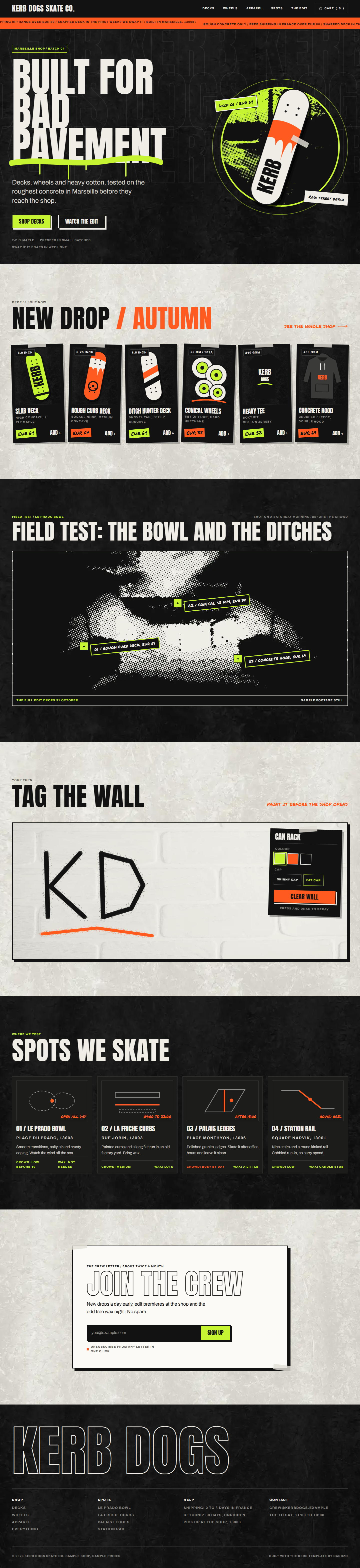 Kerb home page, light theme