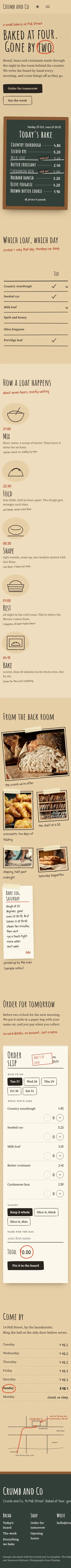 Crumb and Co on a phone, 390 pixels wide