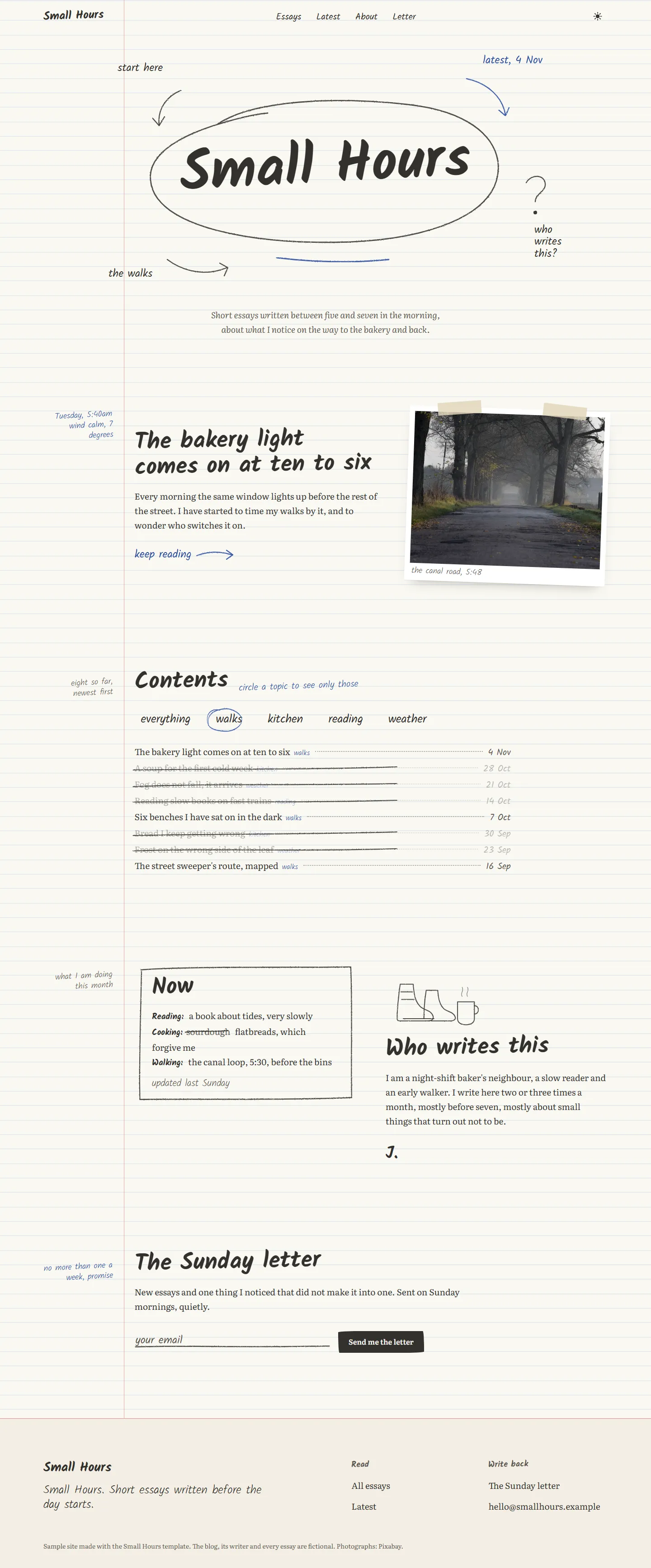 Small Hours home page, light theme, at 1440 pixels wide