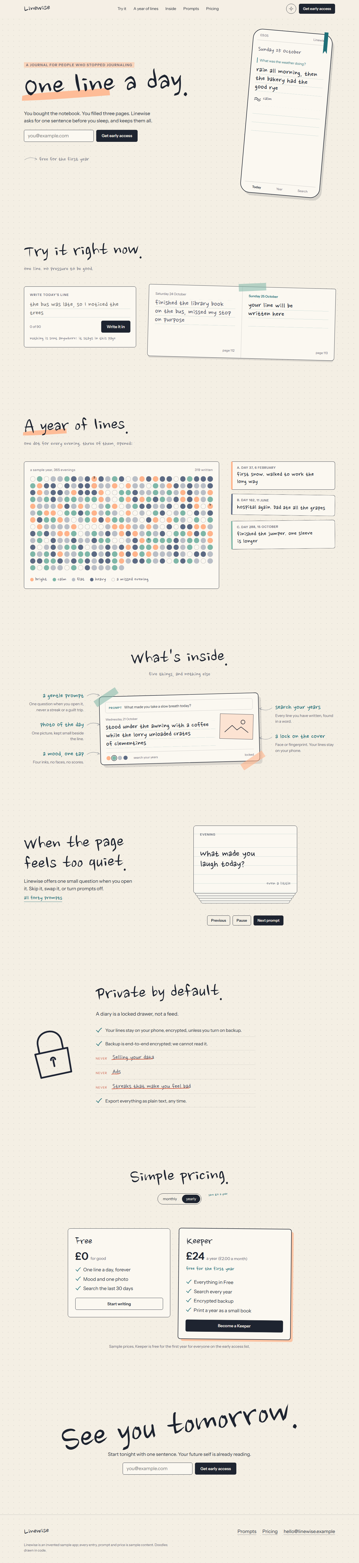 Linewise home page, light theme