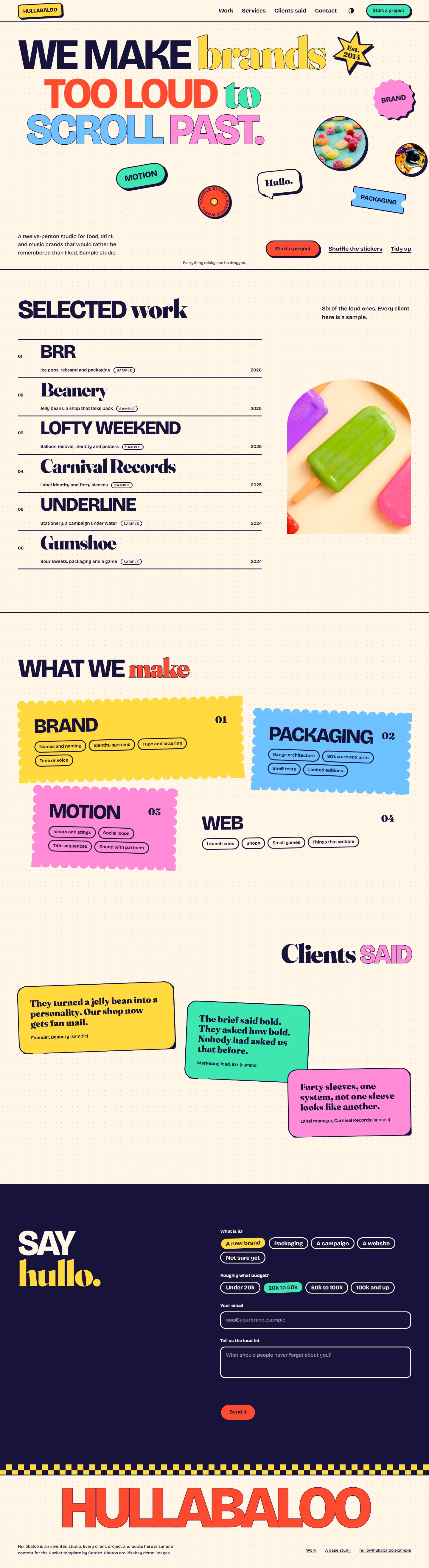 Racket home page, light theme, at 1440 pixels wide