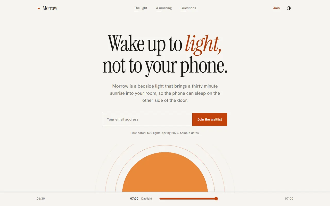 Dawn home page, light theme
