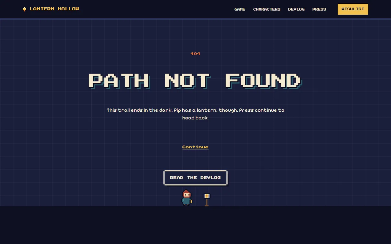 Lantern Hollow home page, light theme