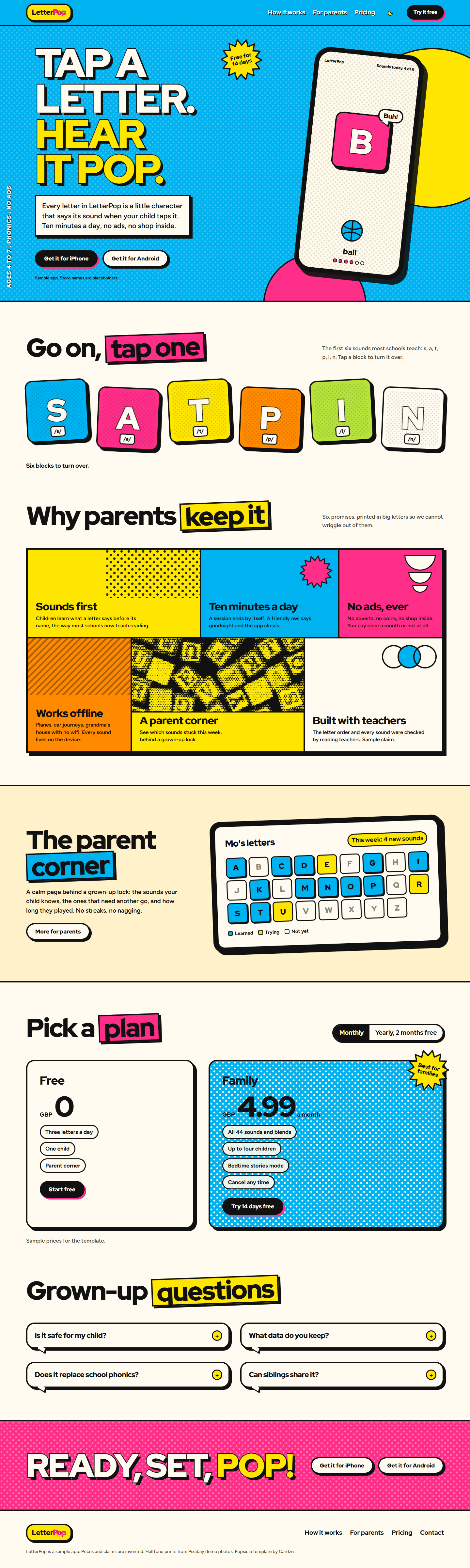 Popsicle home page, light theme