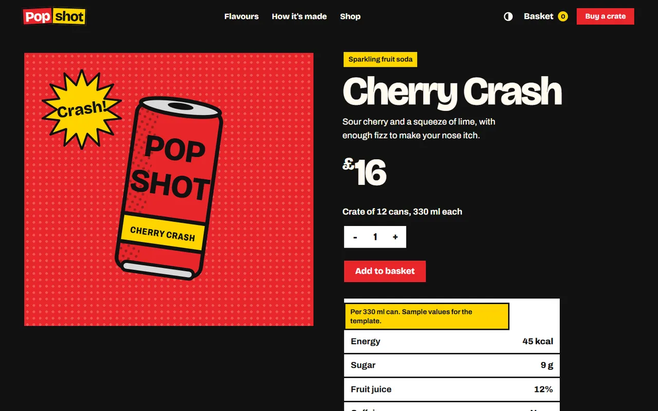 Popshot: flavour page, dark theme
