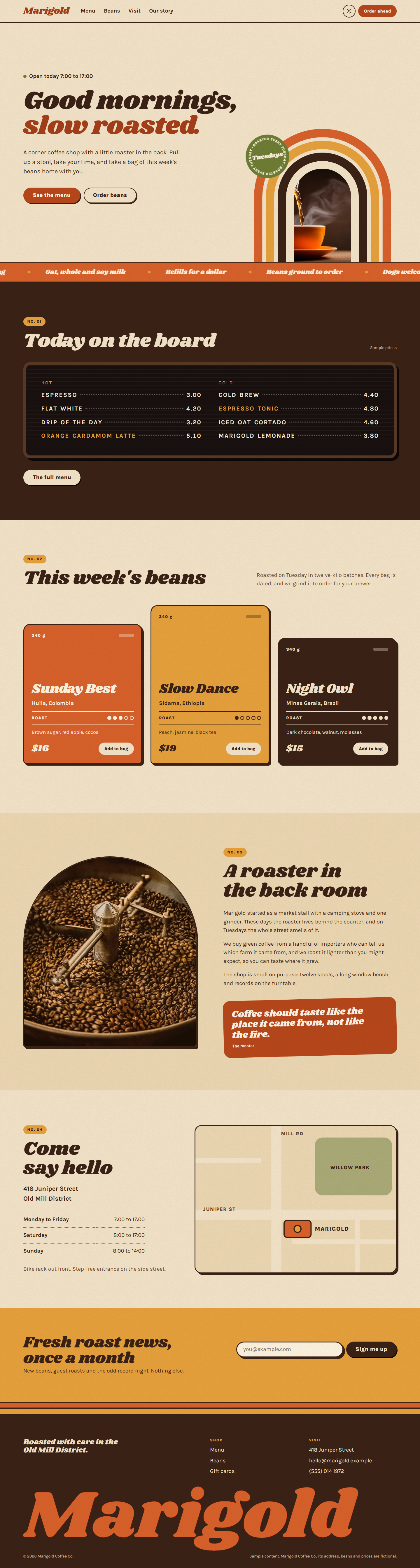 Marigold home page, light theme