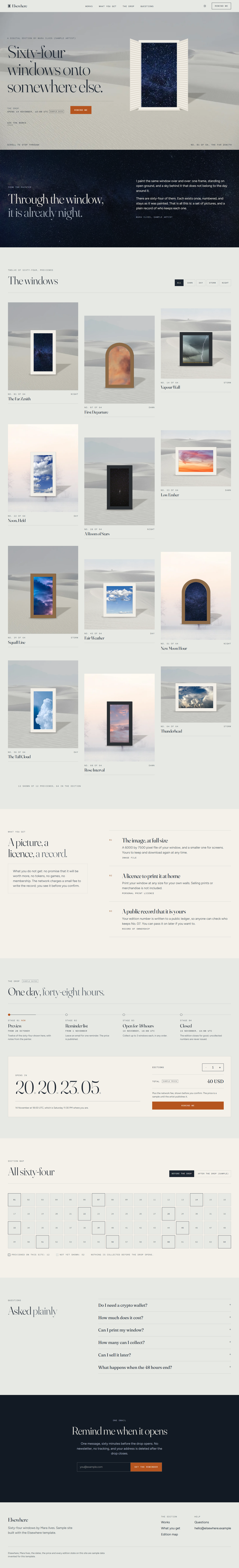 Elsewhere home page, light theme