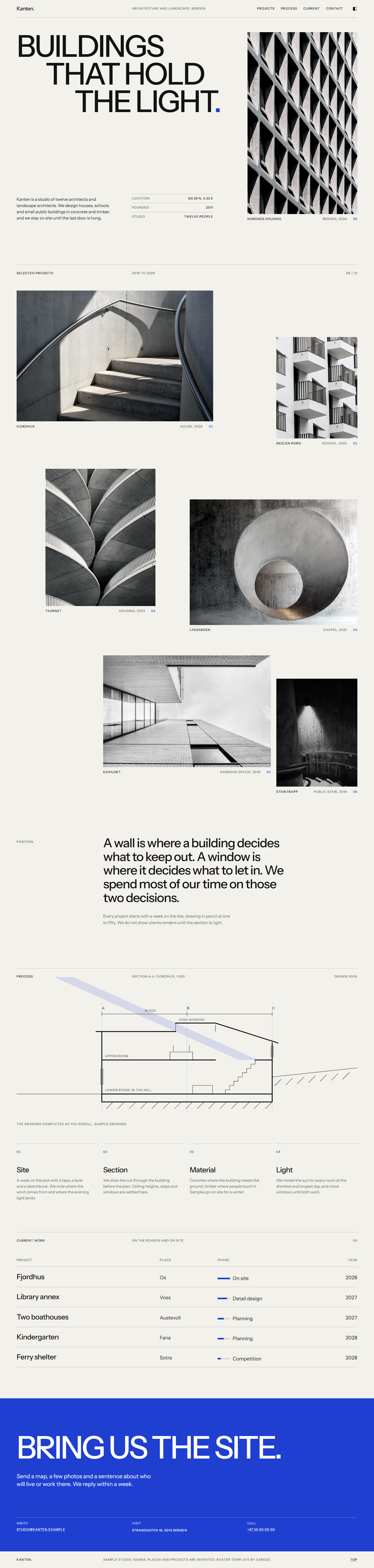 Raster home page, light theme