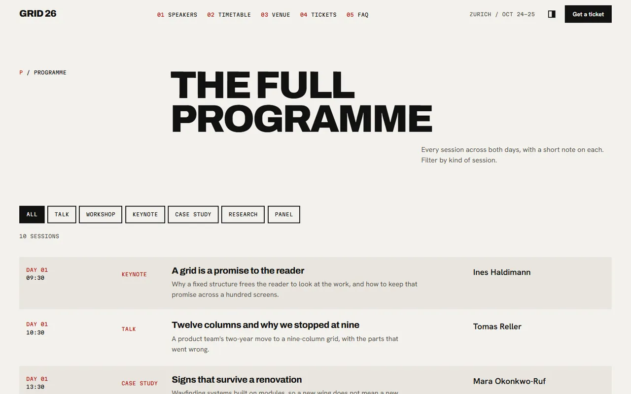 Grid: programme page