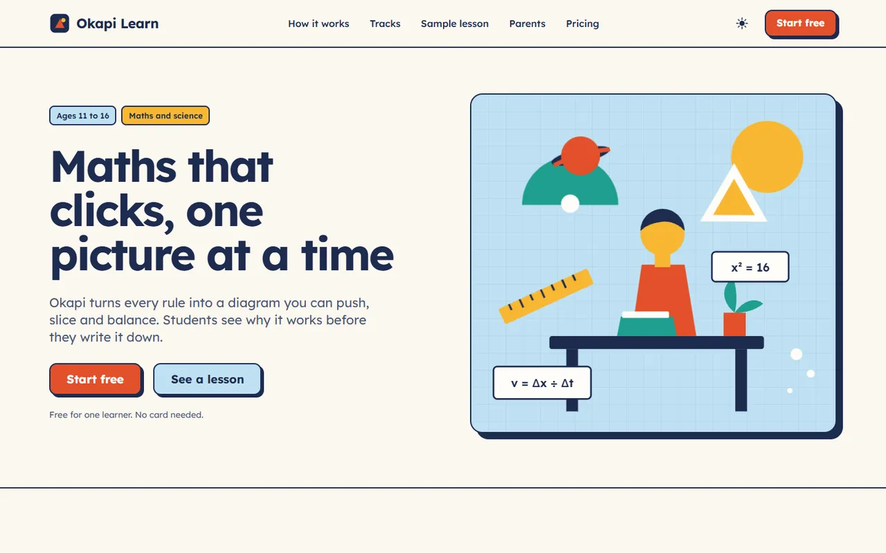 Okapi home page, light theme