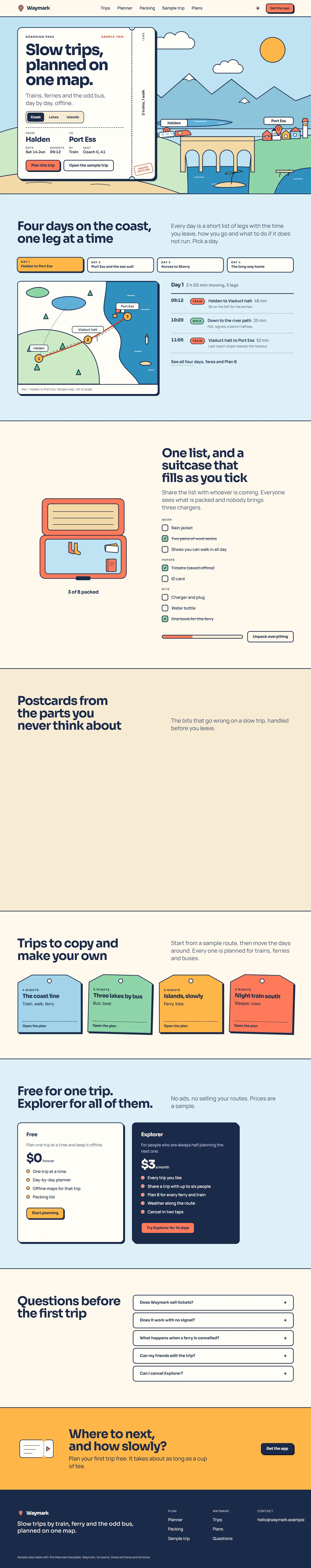 Waymark home page, light theme, at 1440 pixels wide