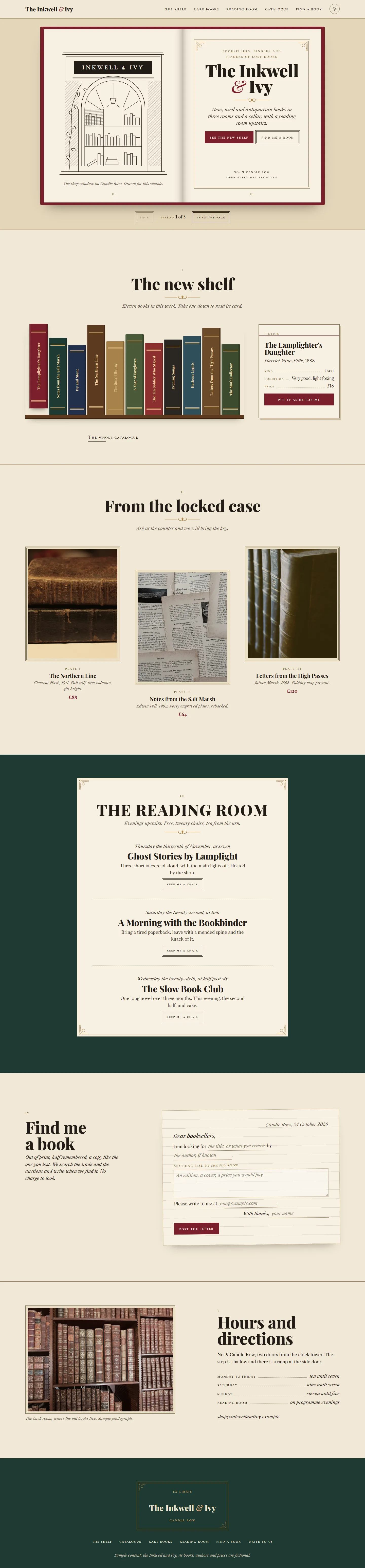 The Inkwell and Ivy home page, light theme, at 1440 pixels wide