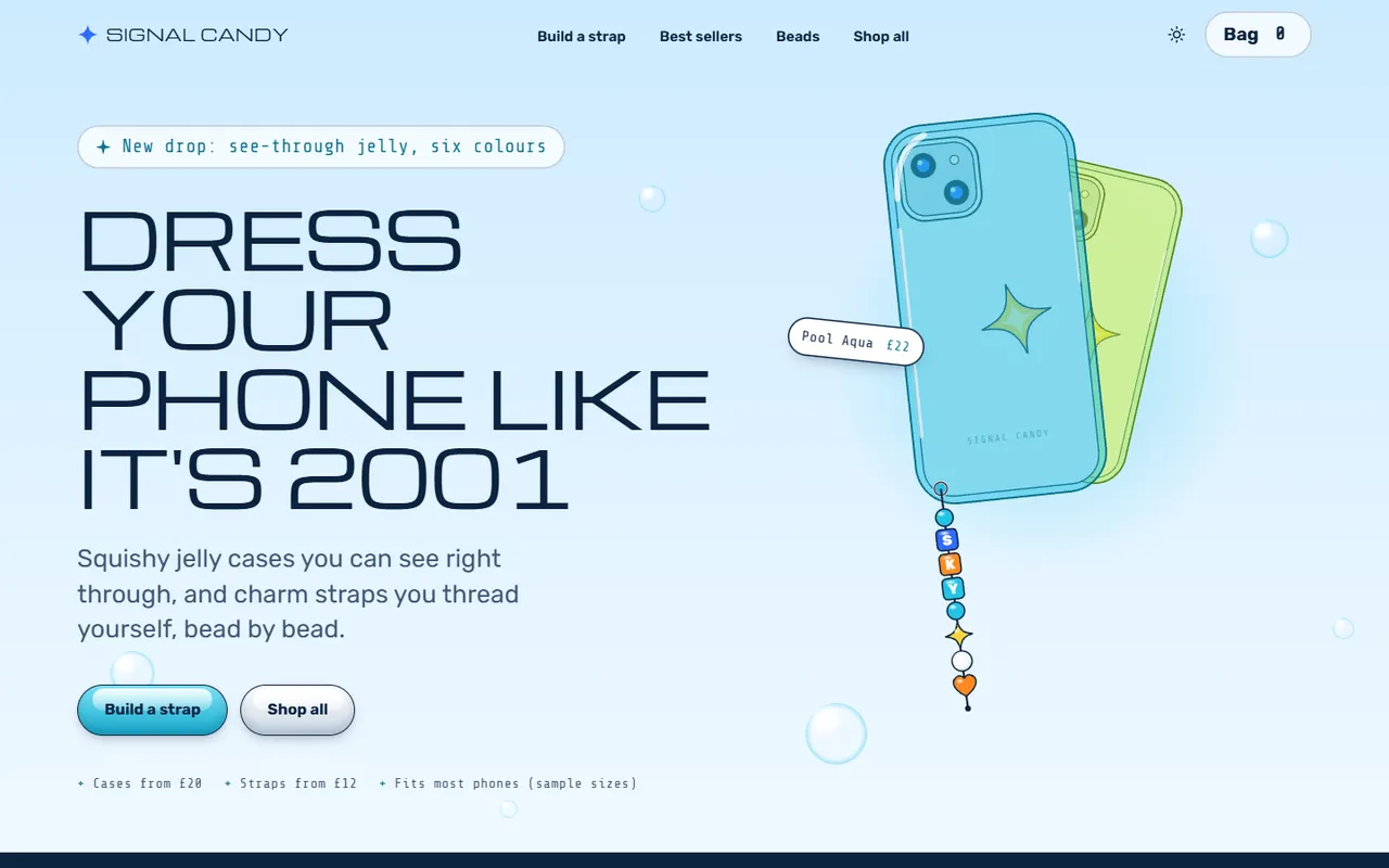 Signal Candy home page, light theme